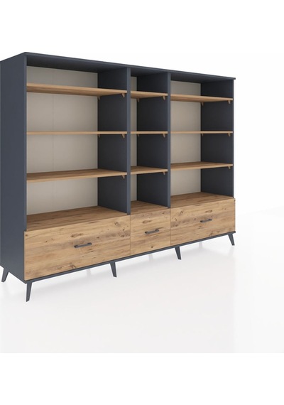 Hyperion Dolap 12 Raflı 3 Çekmeceli 220x44x163 Antrasit-çam Antrasit-çam