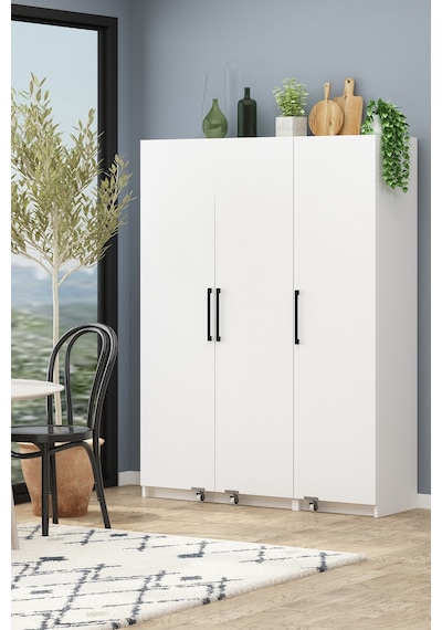 Erzak Dolabı 3 Kapaklı 180 Cm Çok Amaçlı Banyo Kiler Dolabı Beyaz Beyaz