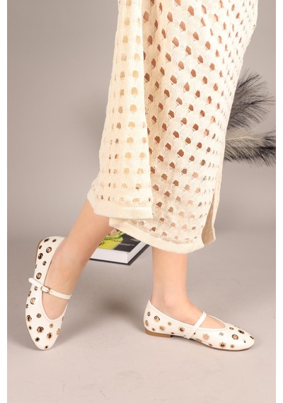 Blaze Kuş Gözü Detaylı Babet Beyaz-7909 Beyaz