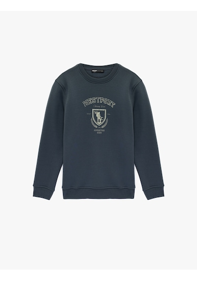 Koton Uzun Kollu Şardonlu Baskılı Bisiklet Yaka Sweatshirt Antrasit 6wam70308mk Antrasit