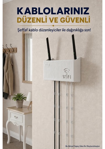 3'lü Set Modem Gizleme Kutusu Wi-fi Router Saklama Kutusu Pleksi Duvar Tipi Modem Koruyucu + 20 Adet Kablo Düzenleyici + 2 Adet Yapışkanlı Vidalı Askı Hediyeli 3, 3'lü Set Siyah