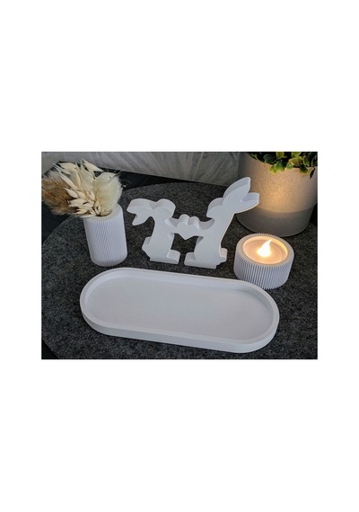Dekoratif Tavşan Temalı 3'ü 1 Arada Aksesuar Mini Vazo, Mumluk Ve Şık Stand Tealight Dahildir Beyaz - 698993917