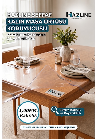 Şeffaf Masa Koruyucu Örtü 1,00 Mm Kalın Pvc Mika Kaymaz Leke Tutmaz Çizilme Önleyici Örtü