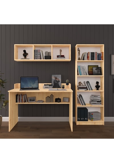 Asra Trend Çalışma Masası Seti ÇMT001 %100 MDF Kitaplıklı Raflı Ofis Takımı Safir Meşe