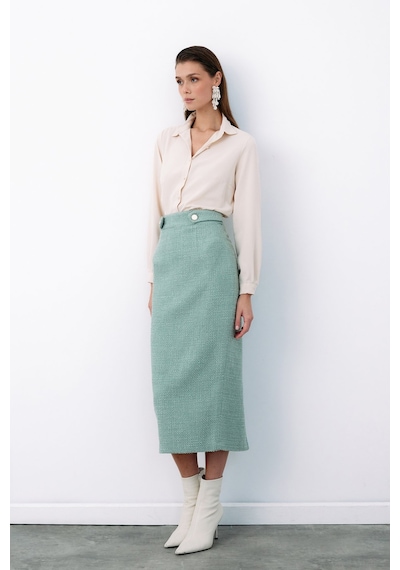 Sateen Süs Düğmeli Tüvit Kalem Etek - Mint-135079 Mint