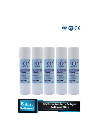 Sumarkt Açık Kasa Su Arıtma Cihazı 10 Inç 5 Mikron Sediment Spun Filtre 5 Adet