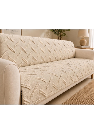Sycamore Home Koltuk Örtüsü 175x215 Cm Çekyat Örtüsü, Kaymaz, Yıkanabilir, Lüks Kumaş Şönil Jakarlı Bej
