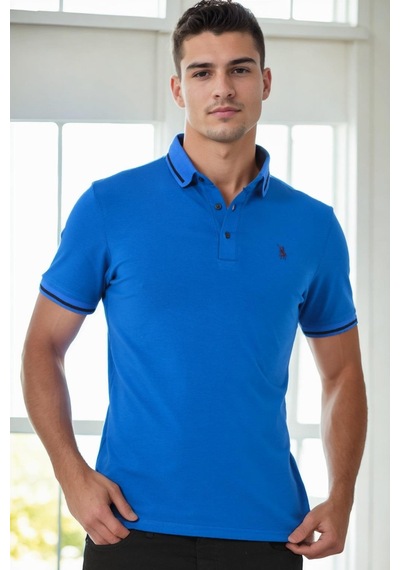 T9586 Dewberry Erkek Polo Yaka T-shırt-saks Saks Mavi