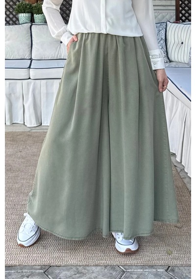 Rabia Şamlı Vera Etekli Pantolon Yeşil Normal