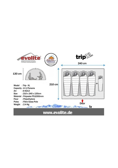 Evolite Trip Xl Monodome 4+1 Kişilik Kamp Çadırı Renkli