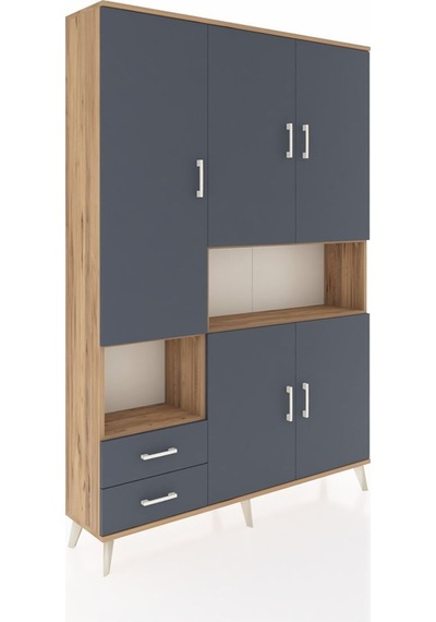 Arges Dolap 10 Raflı 2 Çekmeceli 5 Kapaklı 132x30x195 Çam-antrasit/antrasit Antrasıt/antrasıt