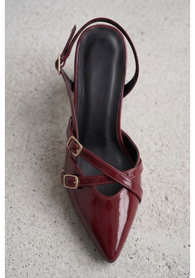 Mary Jane Bordo Rugan Çapraz Tokalı Slingback - Sivri Burun ...