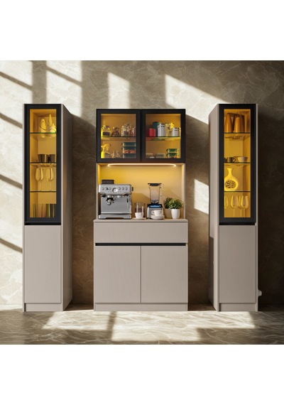 Auren Maxı Led Li Modüler Kahve Köşesi Kum Beji Mdf Kahve Dolabı, Cam Vitrinli, Geniş Depolama Alanlı Modern Kahve Istasyonu Auren Maxı Led Li Modüler Kahve Köşesi Kum Beji Mdf Kahve Dolabı, Cam Vitrinli, Geniş Depolama Alanlı Modern Kahve Istasyonu
