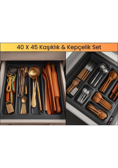 40x45 Cm. Antrasit Kaşıklık Ve Kepçelik 2'li Set 40x41cm E Kadar Kesilebilir