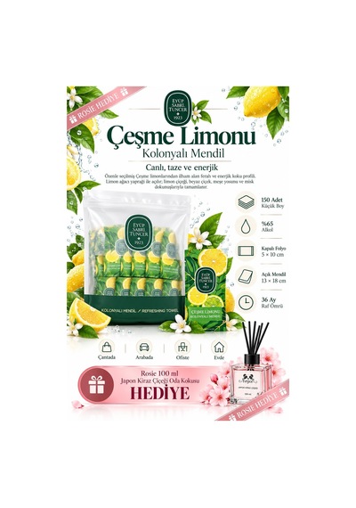 Eyüp Sabri Tuncer 150'li Kolonyalı Mendil 6'lı İmza Kokular Seti + Rosie 100 Ml Japon Kiraz Çiçeği Tekli