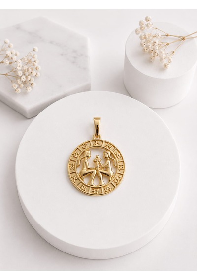 Melekcehobi İkizler Burcu Figürlü Gold Madalyon Kolye Ucu - Minimalist Şans Takıları Altın Rengi