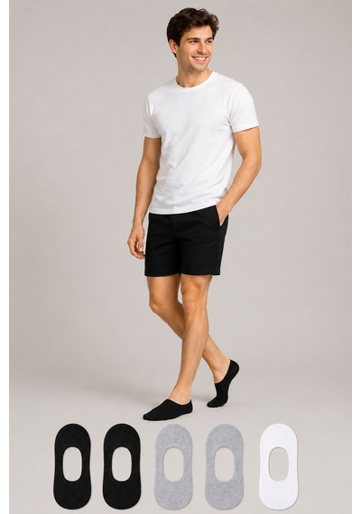 Hitit Socks Erkek 5 Çift Görünmez Babet Çorap Kaymaz Terletmez Topuk Ve Burun Takviyeli Çok Renkli Asorti