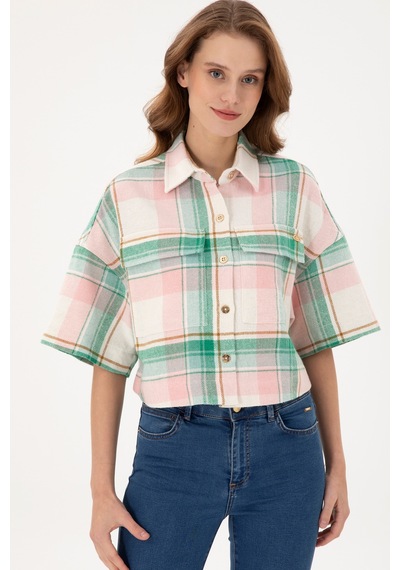 U.s. Polo Assn. Kadın Somon Gömlek Desenli 50289839-vr047 Somon