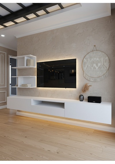 Resital Ledli Duvara Monte Tv Sehpası - Beyaz - W6015-1 Beyaz