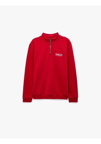 Koton Pamuklu Uzun Kollu Baskılı Yarım Fermuarlı Sweatshirt Kırmızı 7wam70062mk