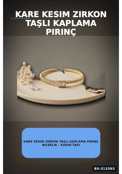 Bay Kare Kesim Zirkon Taşlı Kaplama Pirinç Bileklik - Kadın Takı Aksesuarı Bx-313593 Najmaddin Standart
