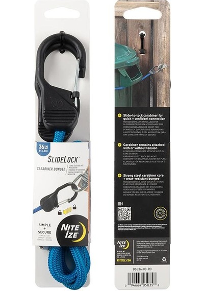 Nite Ize Slidelock Carabiner Bungee Gergi Lastiği / Kilitlenebilir Karabinalı Bungee Yük Sabitleyici Mavi- 91 Cm
