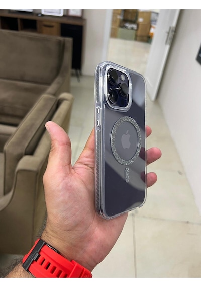 Apple Uyumlu iPhone 14 Pro Max Simli Magsafe'li Kaliteli Premium Kadın Telefon Kılıfı Gümüş
