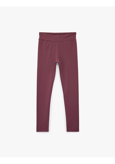 Koton Beli Lastikli Basic Uzun Tayt Mürdüm 7wkg40009ak Mor