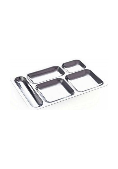 Paslanmaz Çelik Tabldot 5 Bölmeli Yemek Servis Tabağı (10 Adet)