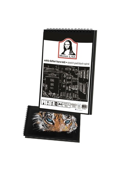 Telli Eskiz Defteri Siyah A4 1 Adet Spiralli Siyah Eskiz Defteri 150 Gr 40 Yaprak Grafit Yağlı Pastel Jel Mürekkep Ka