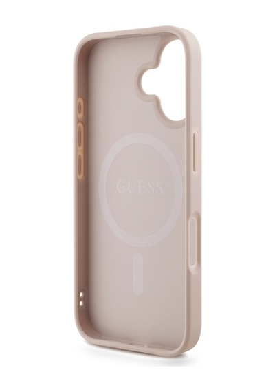 Apple iPhone 16 Plus Uyumlu Kılıf Guess Lisanslı M safe Bilek Askı İpli Yazı Logolu Kapak Pembe
