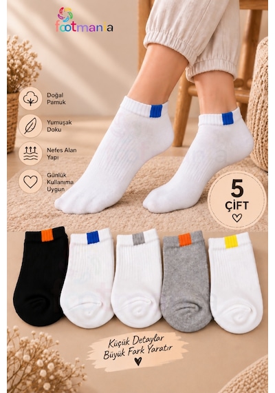 Footmania 5 Çift Kadın Yazlık Spor Patik Çorap Seti Beyaz