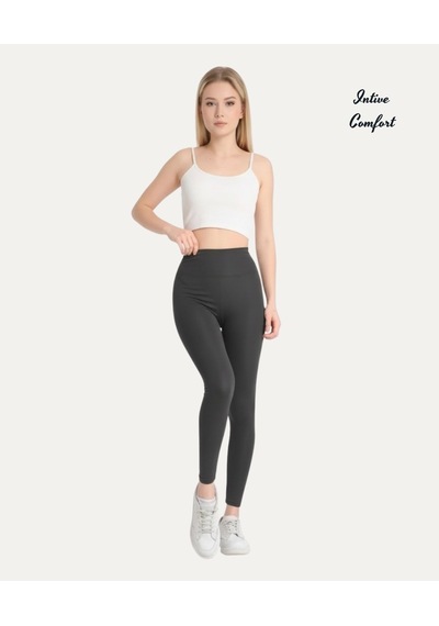 Intive Comfort Premium Dalgıç Kumaş Arka Bel Logo Detaylı Toparlayıcı Yüksek Bel Tayt Füme