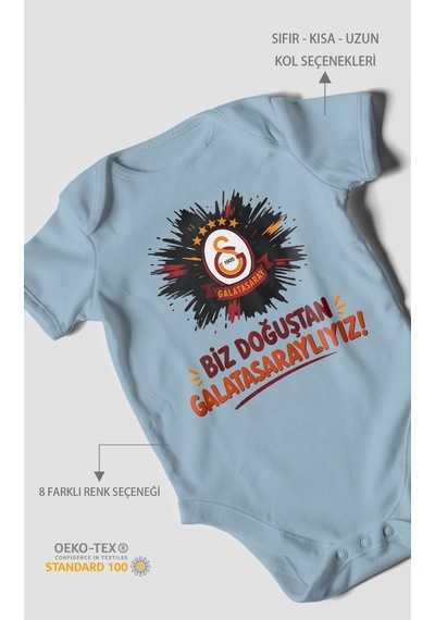 Morivokids Biz Doğuştan Galatasaraylıyız Kısa Kollu Bebek Body %100 Pamuk Bebe Mavisi