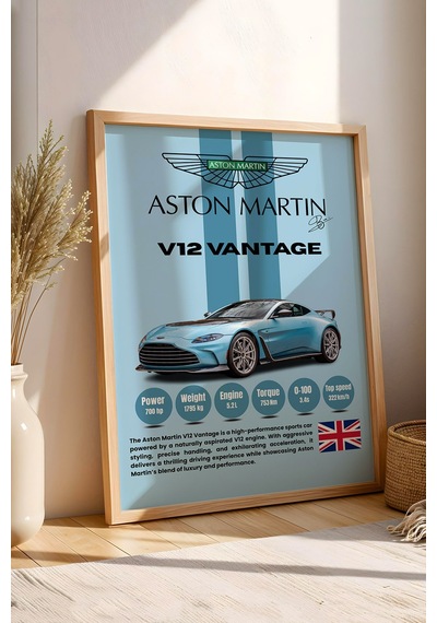 Aston Martin V12 Vantage Araba Tablosu - Teknik Özellikli Otomobil Posteri - Çerçeveli Duvar Dekoru Kayın Aston Martin V12 Vantage Araba Tablosu - Teknik Özellikli Otomobil Posteri - Çerçeveli Duvar Dekoru Kayın