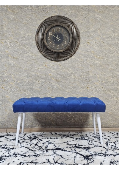Zafir Beyaz Boyalı Sivriltme Ayaklı 90 Cm Puf Bench - Puf - Bench - Kasalı Oturak - Oturak - Yatak Ucu Puf Mavi