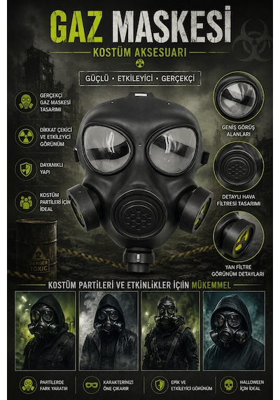 Halloween Plastik Gaz Maskesi Korku Kostüm Cadılar Bayramı Parti Cosplay Yüz Maske Aksesuarı