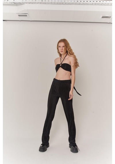 Holly Lolly Kadın Siyah Crop Bağlamalı Cardy Bluz