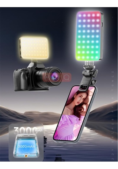Rgb Led Telefon Selfie Işığı Şarjlı Mini Video Çekim Lambası 3000 Mah Canlı Yayın Işığı 2900-9000k Siyah Kırmızı