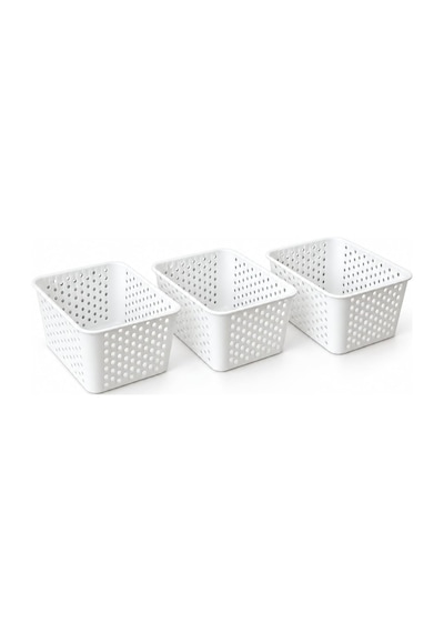 3 Adet Beyaz Plastik Sepet Düzenleyici Organizer Seti, Çok Amaçlı Delikli Saklama Sepeti, Çekmece İçi Ve Dolap İ Diğer