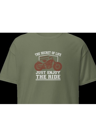 Wildstyle Just Enjoy The Ride Motosiklet Vintage Özgürlük Baskılı Unisex Bisiklet Yaka Pamuklu Tişört - Haki