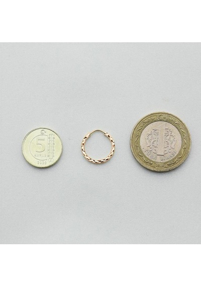Yıldız Kalemli Pembe Altın Halka Küpe Çapı: 1.40cm Sarı Altın