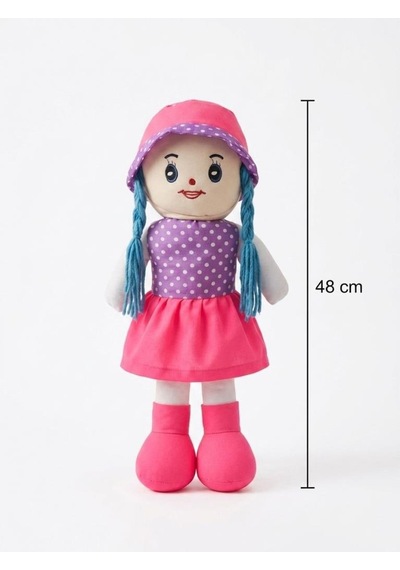 Fatma Bebek 48cm Büyük Puantiye Desenli Elbiseli Ve Şapkalı El Yapımı Oyuncak Bez Bebek Pembe