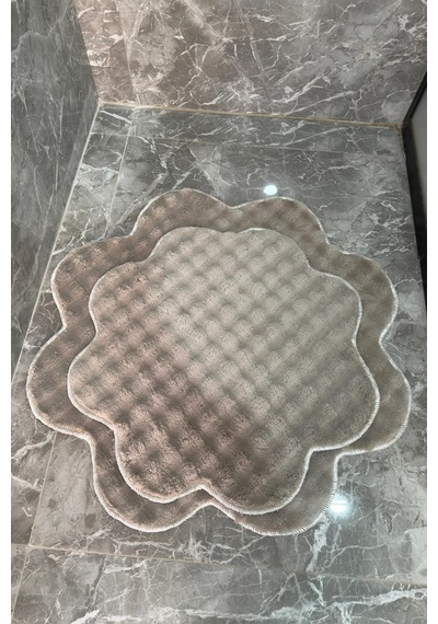 Bubble Papatya Banyo Paspası 2'li Set Pofuduk Yumuşak Peluş Kaymaz Taban Dekoratif Banyo Halısı Kum