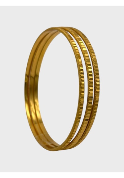 Arnes Jewelry Çelik 22 Ayar Altın Kaplama Desenli Ajda Bilezik - 3 Adet 22 Cm Ar626nes Gold