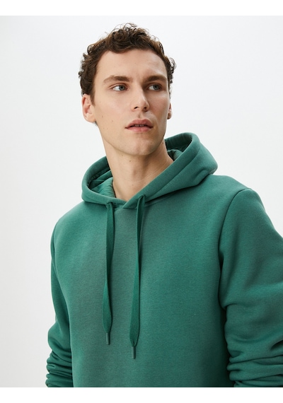 Koton Basic Kapşonlu Sweatshirt Uzun Kollu Ribanalı Yeşil 4sam70001mk Koyu Yeşil