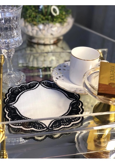 Majestik Siyah Dalgalı Nakış Peçete 2'li Set 15x15cm Premium Kokteyl Sunum Peçetesi Çok Renkli
