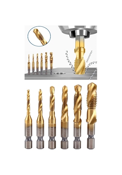 Klavuz Seti 1/4 Bıts Kendinden Matkap Uçlu M3 M4 M5 M6 M8 M10 Titanyum Ahşap Metal Matkap Uçlu