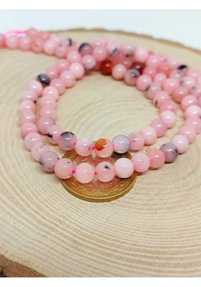 Pembe Siyah Alacalı Opal Taşı Kolye 6 MM Sabit Klipsli Yeşil