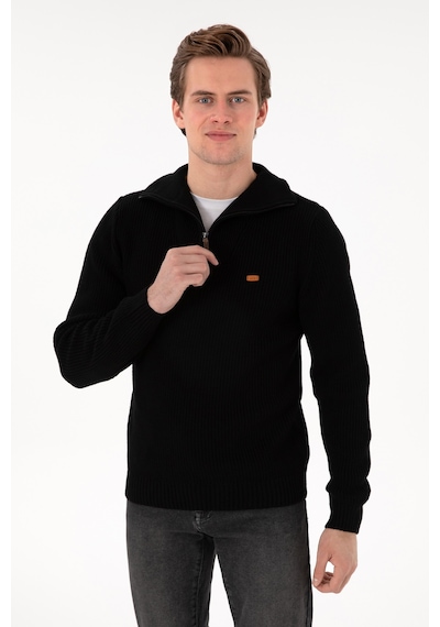 U.S. Polo Assn. Erkek Regular Fit Yarım Fermuarlı Siyah Kazak 50297047-VR046